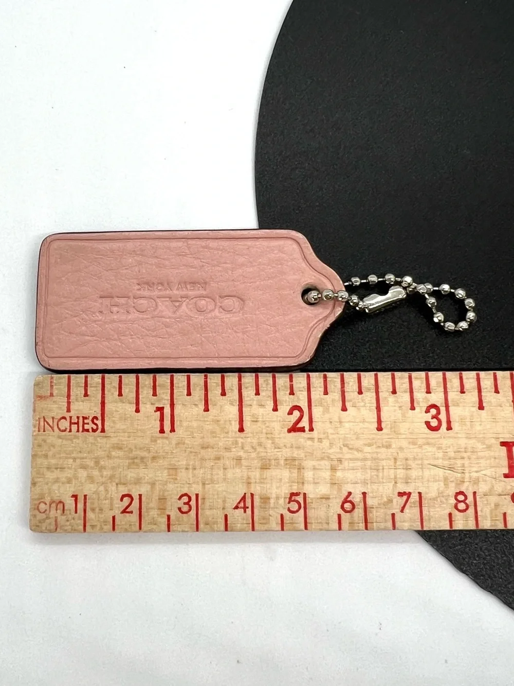 Coach Pink Leather Hangtag Bag Charm Silver Ball Chain Replacement Tag